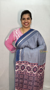 Vriksham Blue Striped Print Ajrakh Modal Silk Saree-VS4657